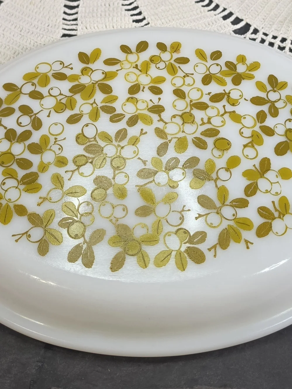 Vintage PYREX Olive Pattern Oval Divided Casserole Serving Dish Lid ONLY